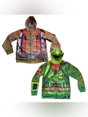 Kids Fortnite Dire Wold & Rex Hoodie Set - Brown & Green Masked Medium